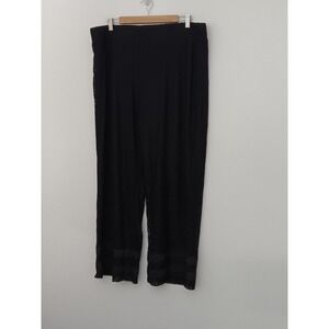 Isaac Mizrahi Live! Pants Women's Size XL Black Lace Wide Leg Knit Ribbon Hem